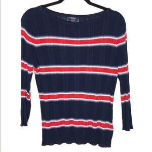 Chaps Denim Petite Size Petite Large Linen Blend Striped Sweater